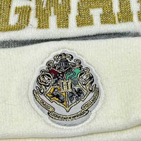 Hogwarts Harry Potter Pompom Ivory Gold Beanie Hat Youth OSFM NWT - Picture 3 of 6